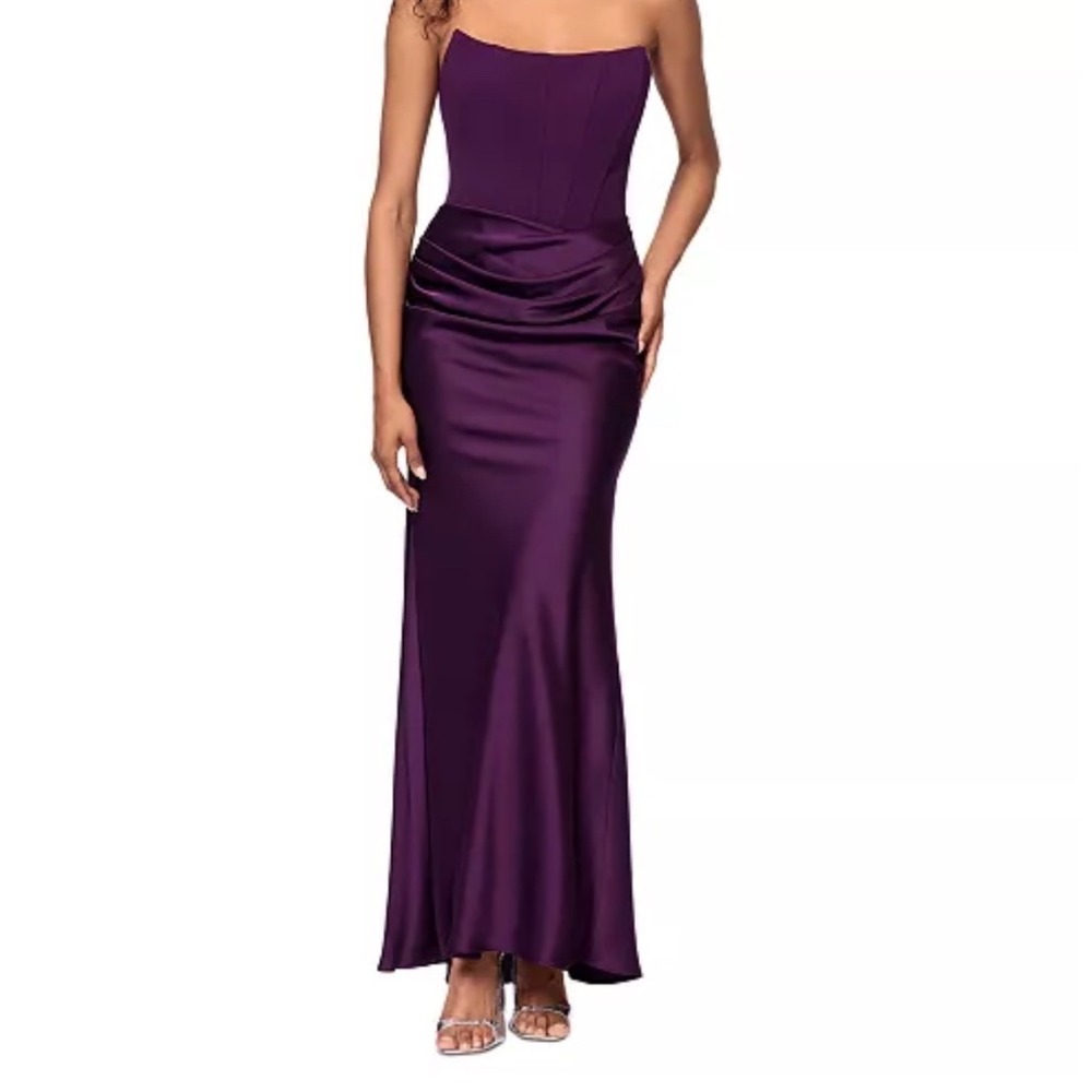 Betsy & Adam Gown Womens 2 Plum Purple Velvet Satin Corset Strapless Formal $279